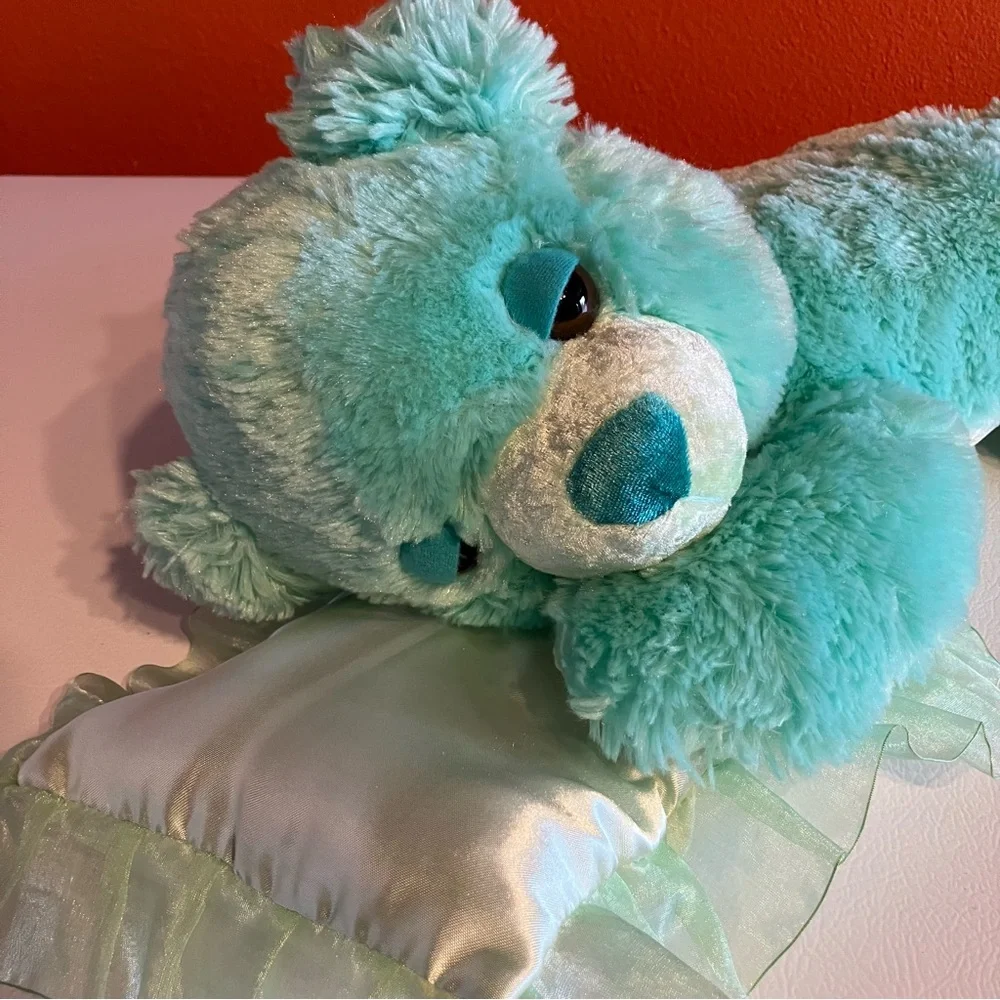 Aqua Soft Plush Sleepy Time‎ Bear with Satin Pillow